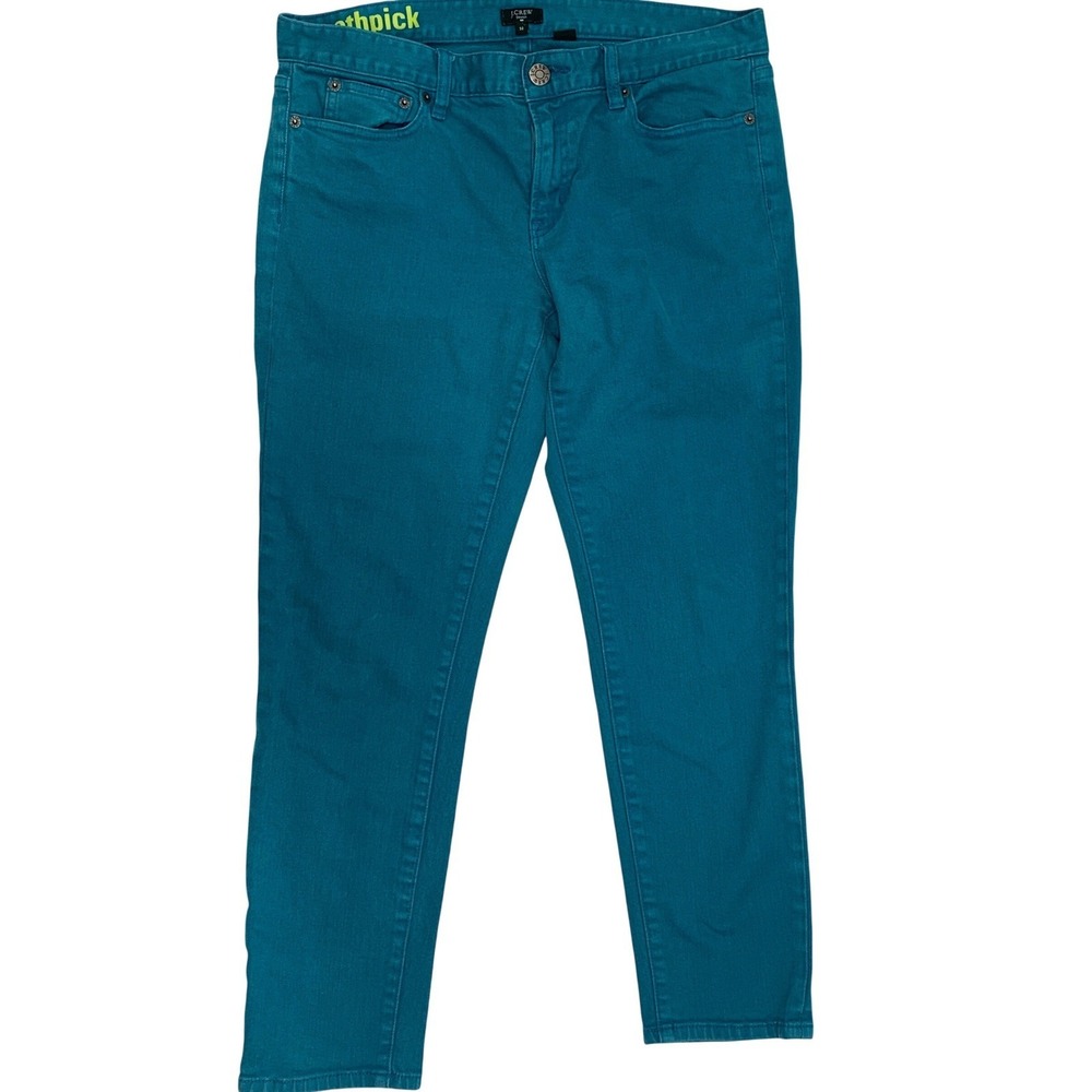 J.Crew Toothpick Skinny Jeans Teal Blue Stretch Denim‎ Womens 32 Cropped 77088